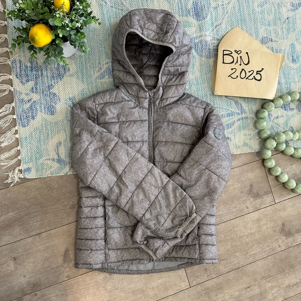 Gap Kids Girls XXL Hooded Zip Puffer Coat Jacket Gray Metallic with Pockets